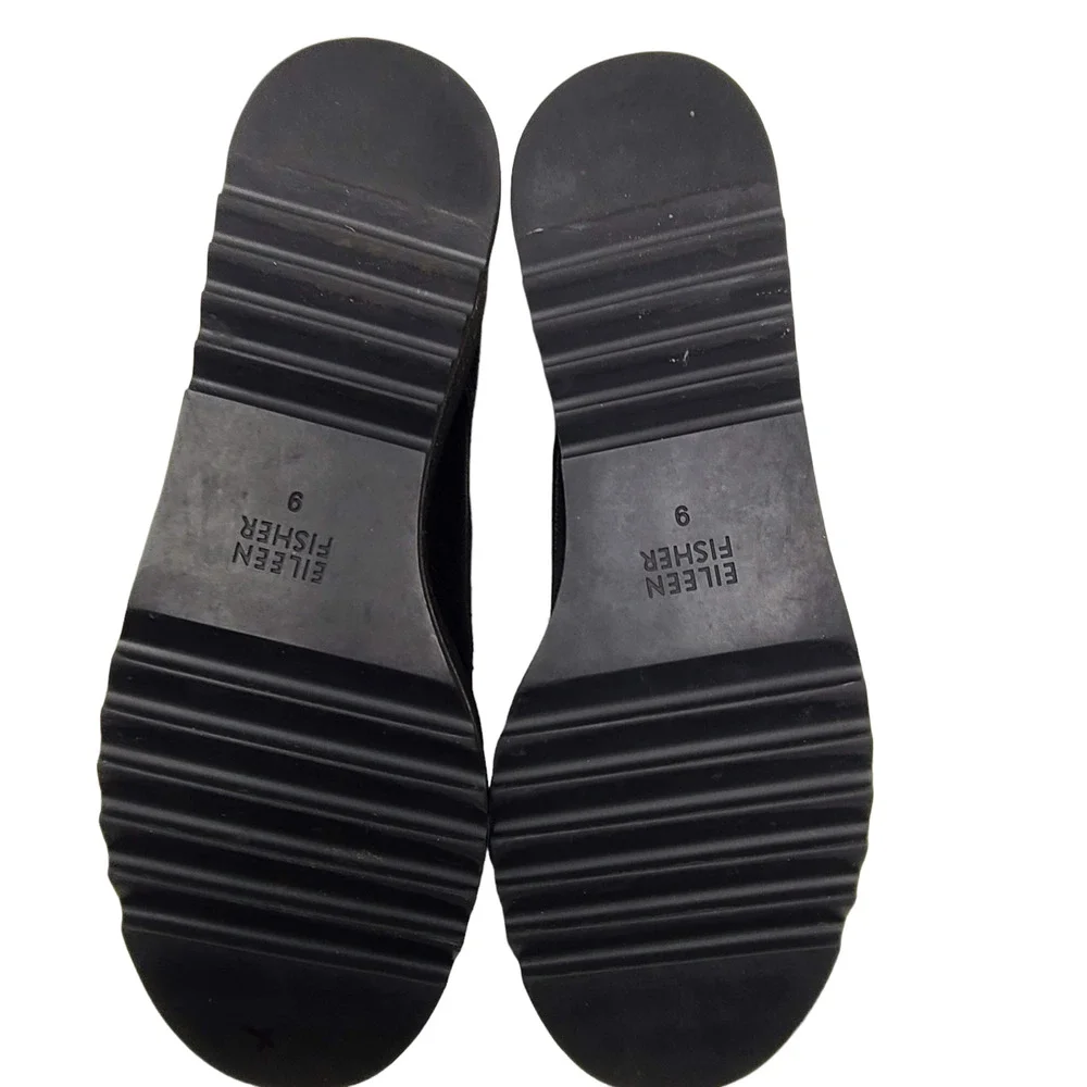EILEEN FISHER Zola Black Pebbled Leather Platform Wedge Oxford Women's 9 - Picture 10 of 13